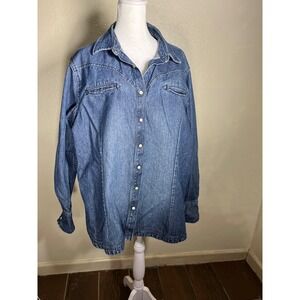 Duluth Trading SPRING Denim Shirt Womens XL Long Sleeve Button Up 100 Cotton